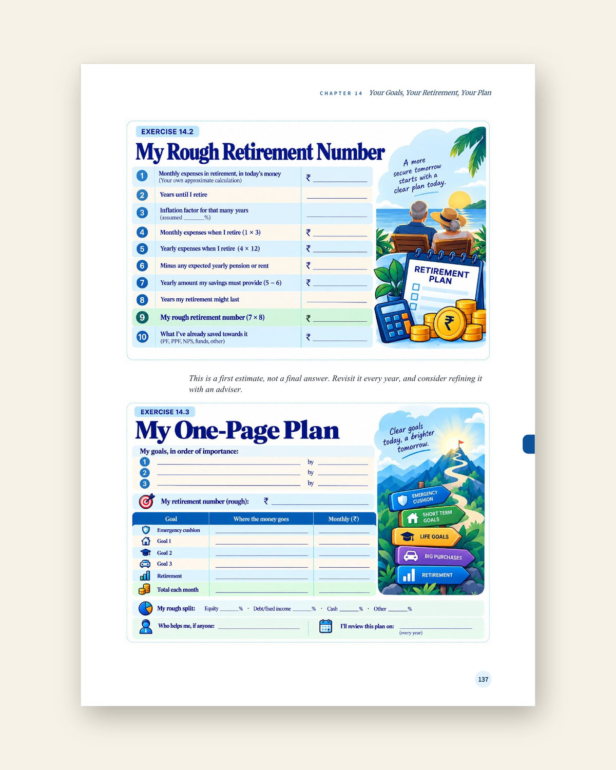 My Rough Retirement Number and My One-Page Plan worksheets